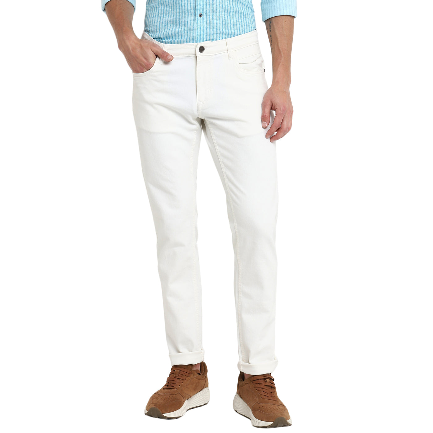 White Narrow Fit Cotton Stretch Jeans