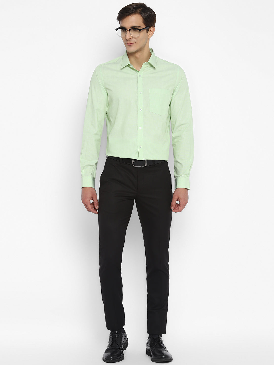 Cotton Light Green Solid Slim Fit Shirt