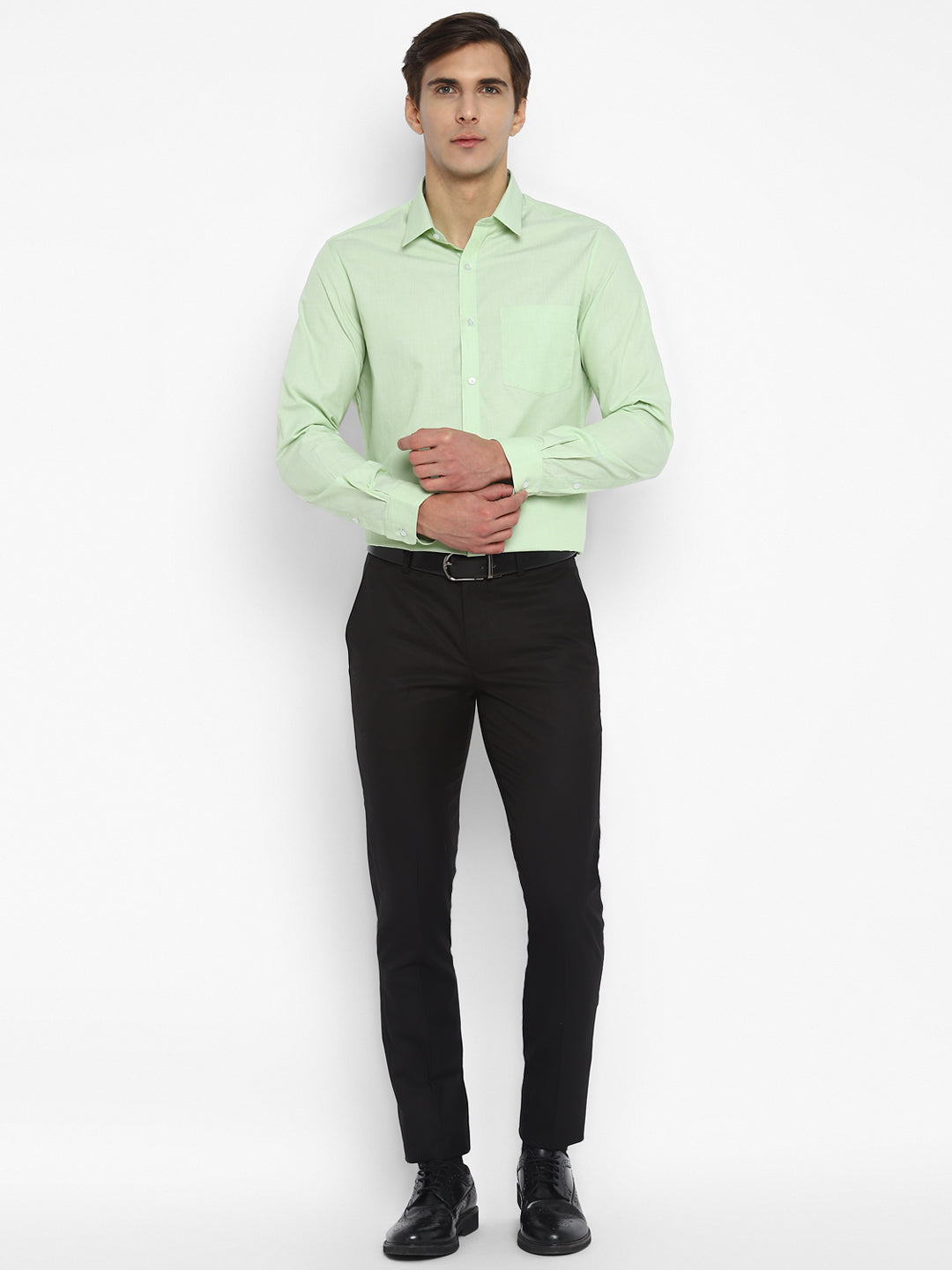 Cotton Light Green Solid Slim Fit Shirt