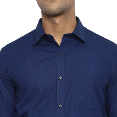Cotton Navy Blue Solid Slim Fit Formal Shirt