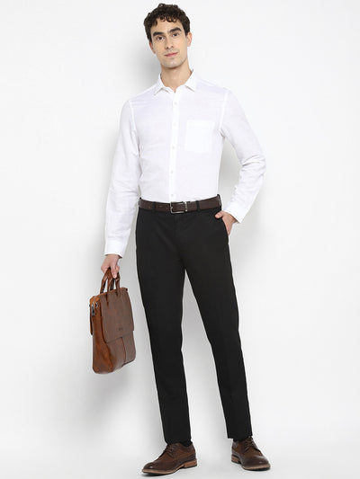 White Linen Solid Slim Fit Shirts