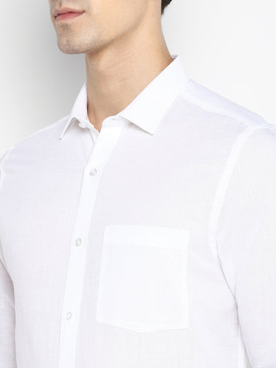 White Linen Solid Slim Fit Shirts