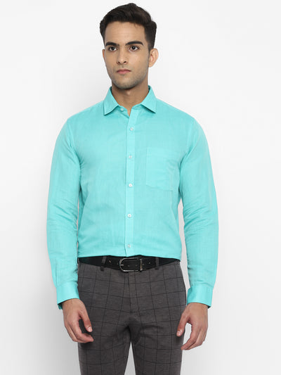 Cotton Linen Light Blue Solid Slim Fit Formal Shirt