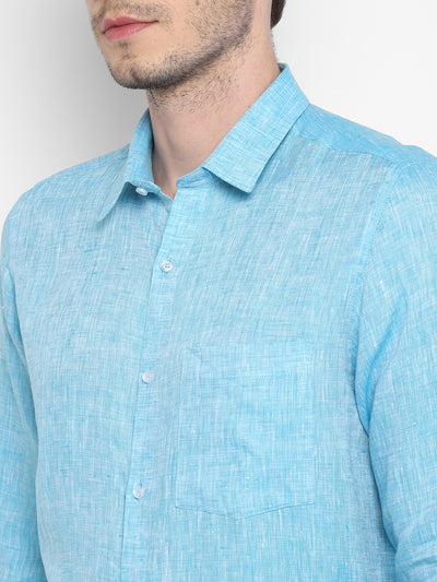 Light Blue Linen Solid Slim Fit Shirt
