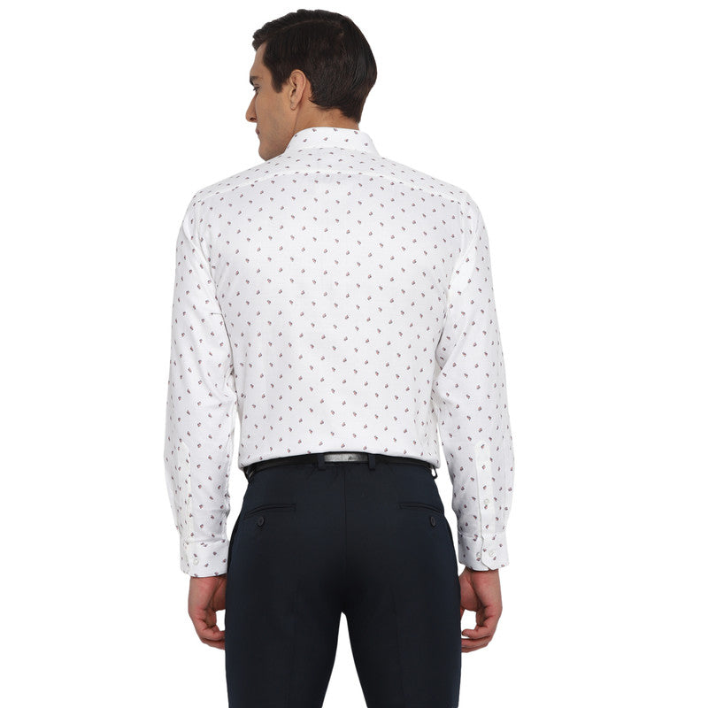 Cotton White Slim Fit Regular Fit Printed Formal Shirt