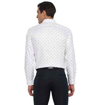 Cotton White Slim Fit Regular Fit Printed Formal Shirt