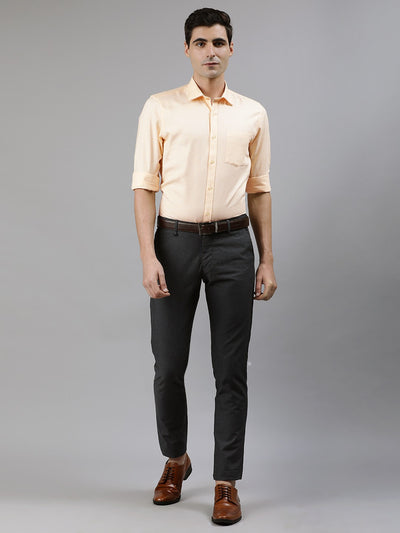 Yellow Cotton Solid Slim Fit Shirts