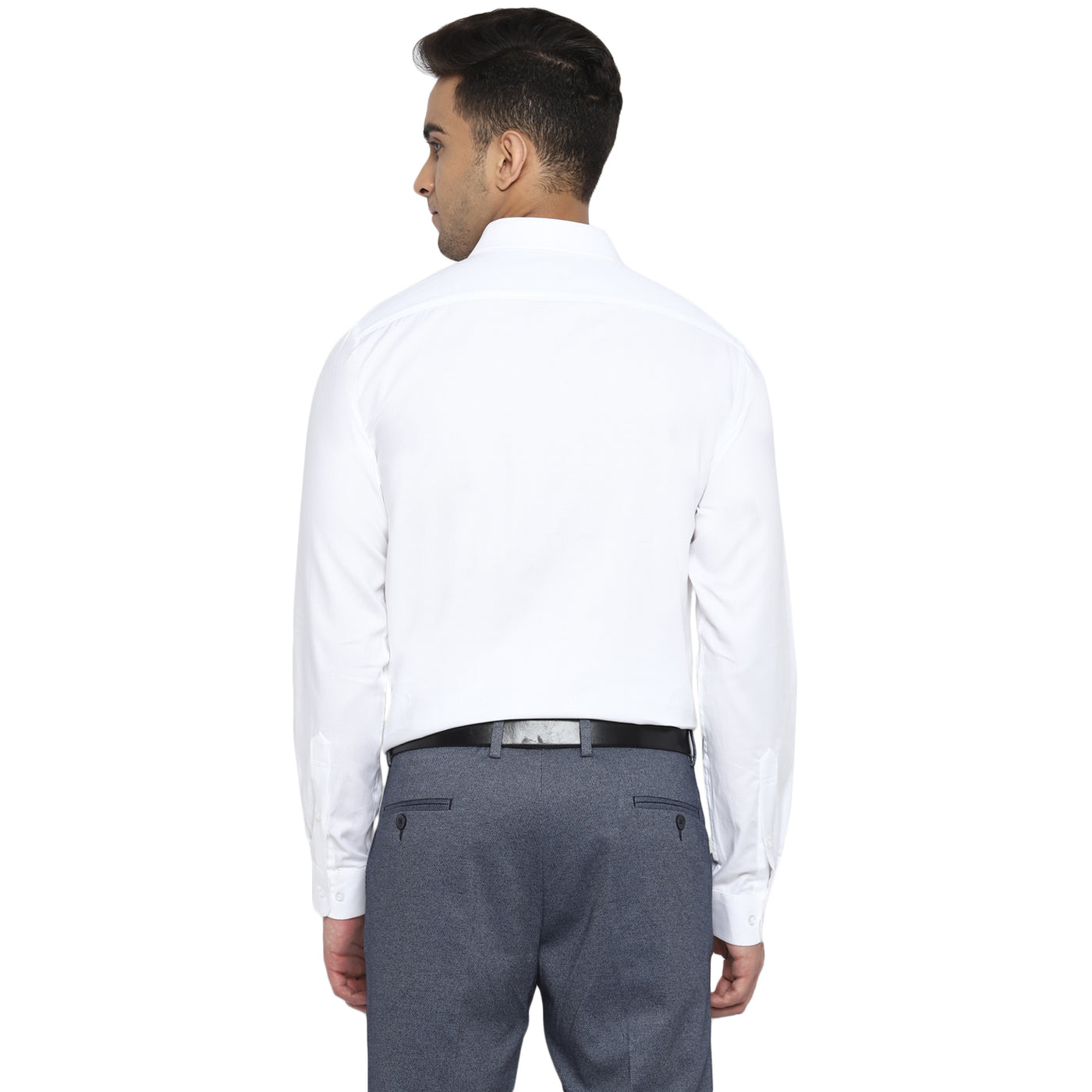 Cotton White Self Design Slim Fit Shirt