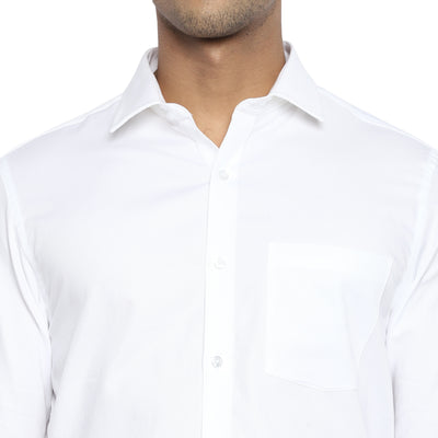 Cotton White Self Design Slim Fit Shirt