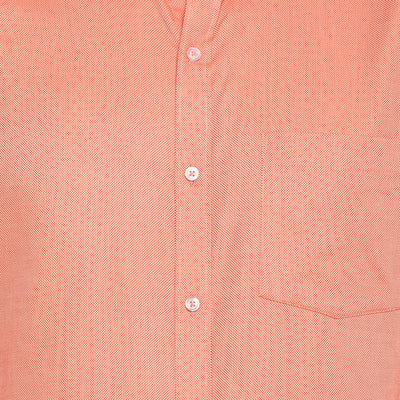 Orange Cotton Self Design Slim Fit Shirt