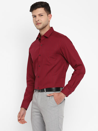 Maroon Cotton Striped Slim Fit Shirt