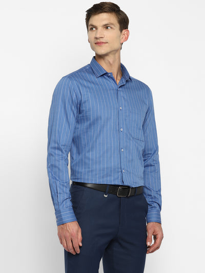 Blue Cotton Striped Slim Fit Shirts