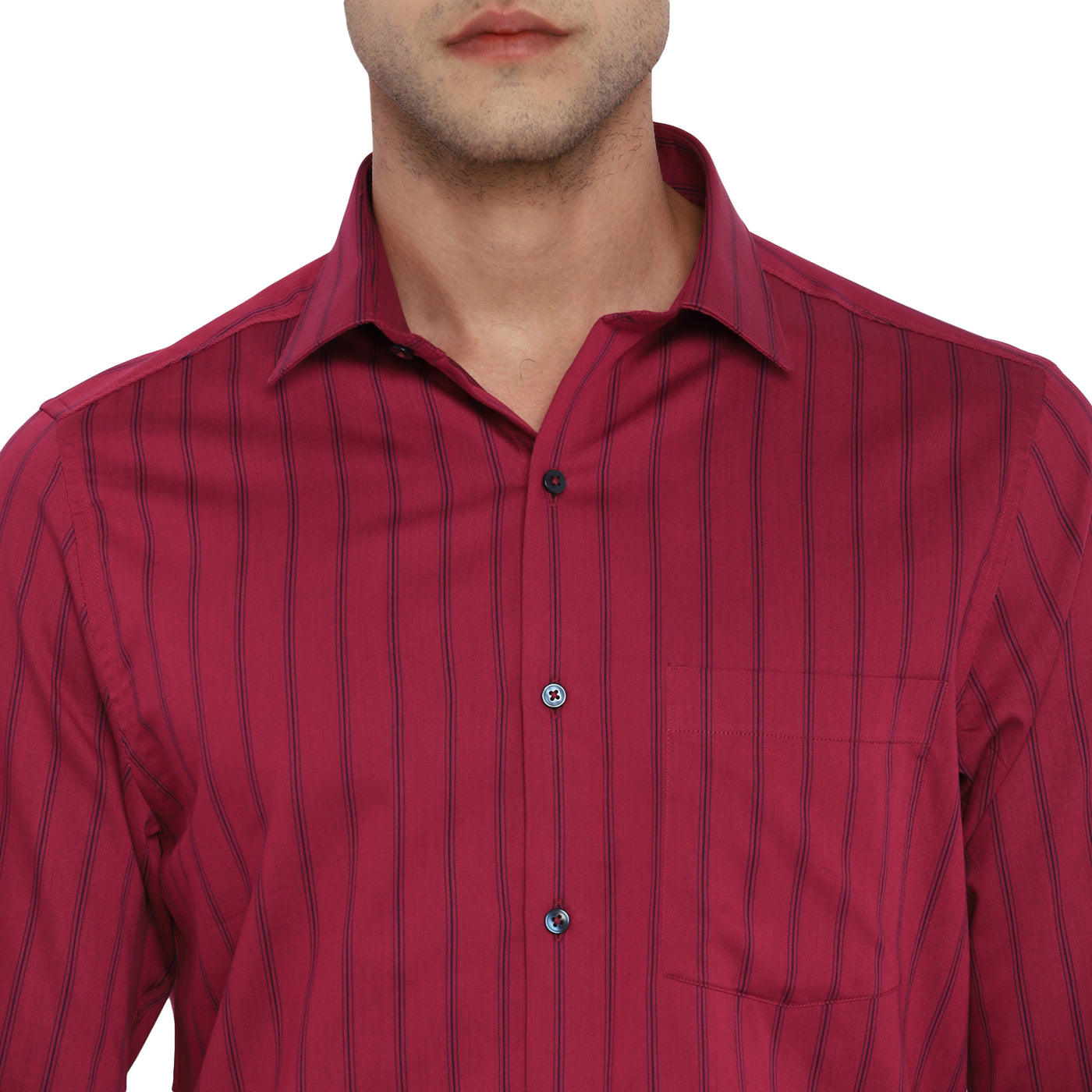 Maroon Cotton Striped Slim Fit Shirt
