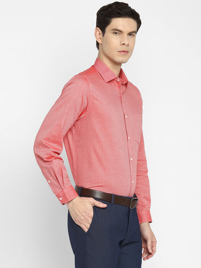 Red Cotton Self Design Slim Fit Shirts