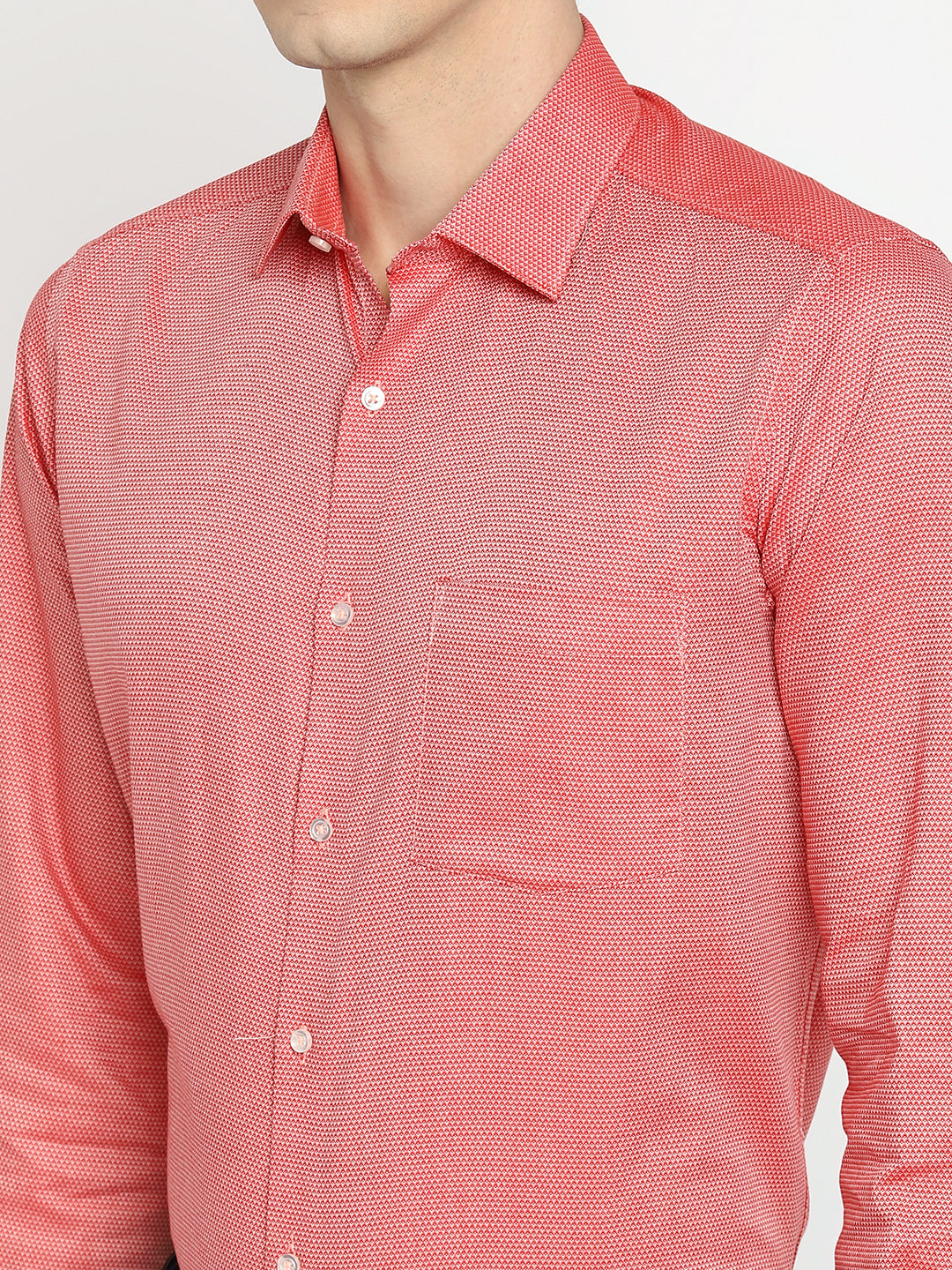 Red Cotton Self Design Slim Fit Shirts