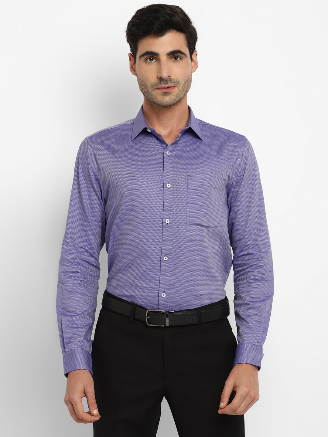 Purple Cotton Self Design Slim Fit Shirt