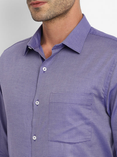 Purple Cotton Self Design Slim Fit Shirt