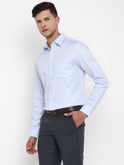 Sky Blue Cotton Self Design Slim Fit Shirt