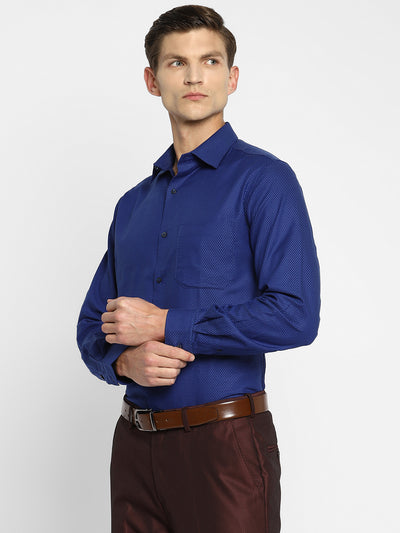 Blue Cotton Self Design Slim Fit Shirt