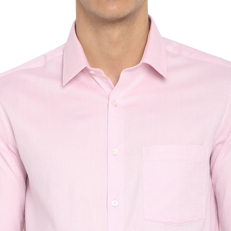 Cotton Pink Slim Fit Self Design Formal Shirt