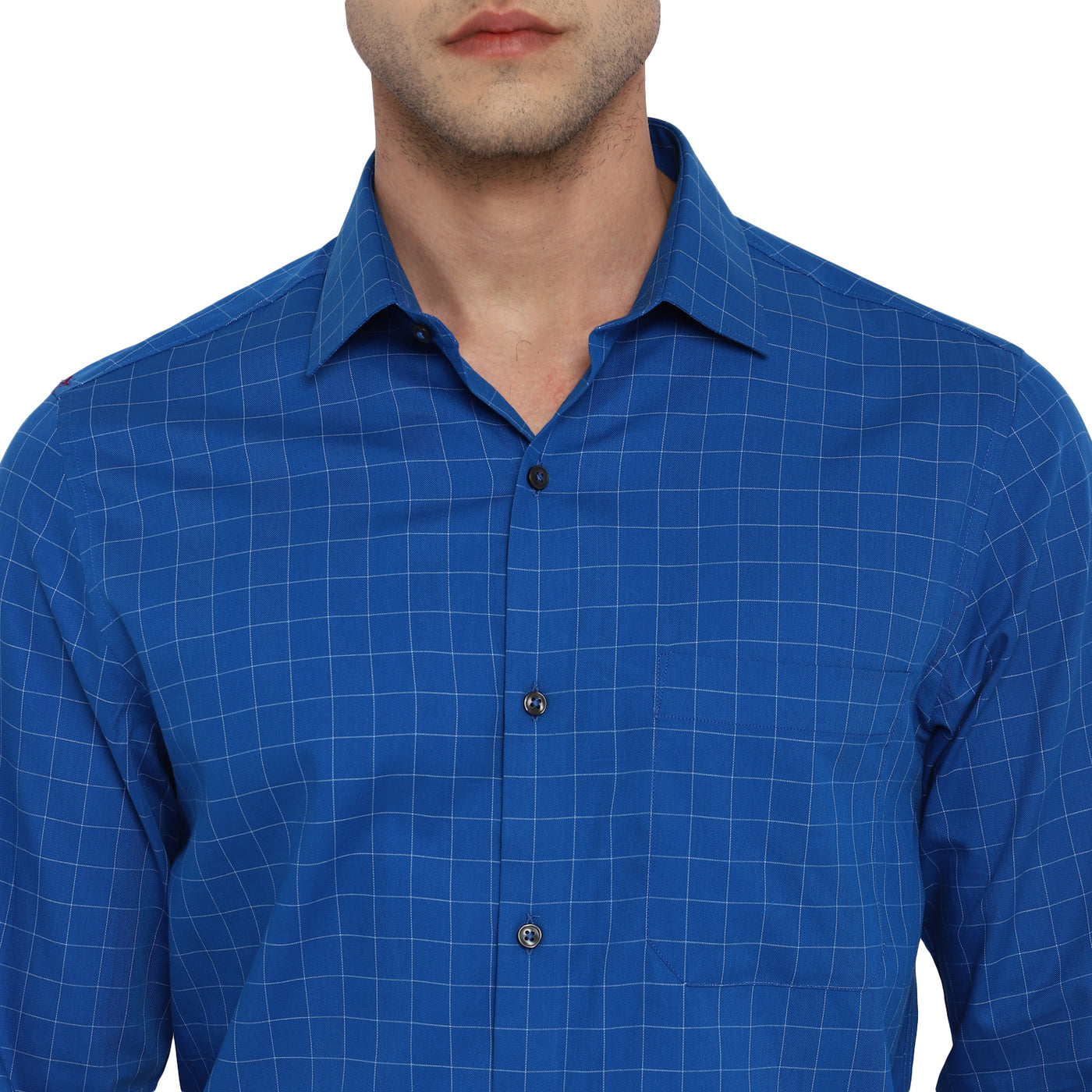 Royal Blue Cotton Checked Slim Fit Shirts