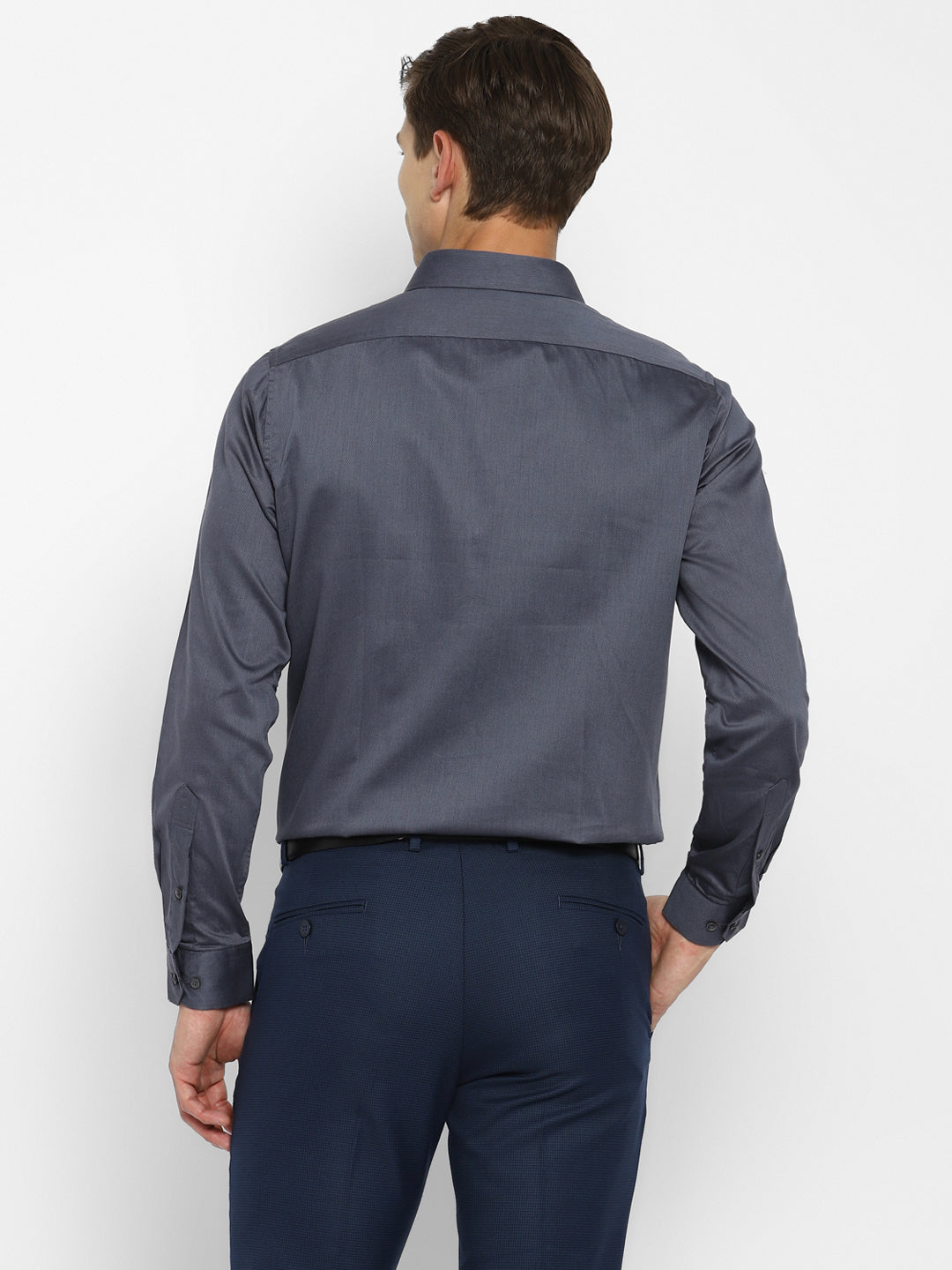 Dark Grey Cotton Self Design Slim Fit Shirt