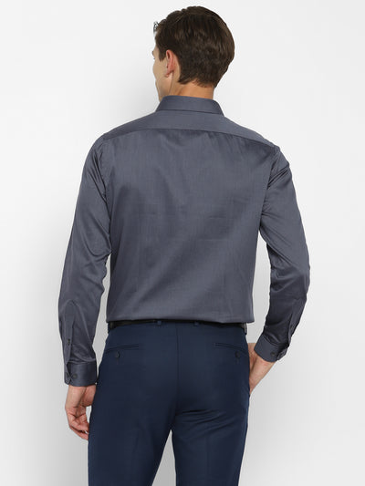Dark Grey Cotton Self Design Slim Fit Shirt