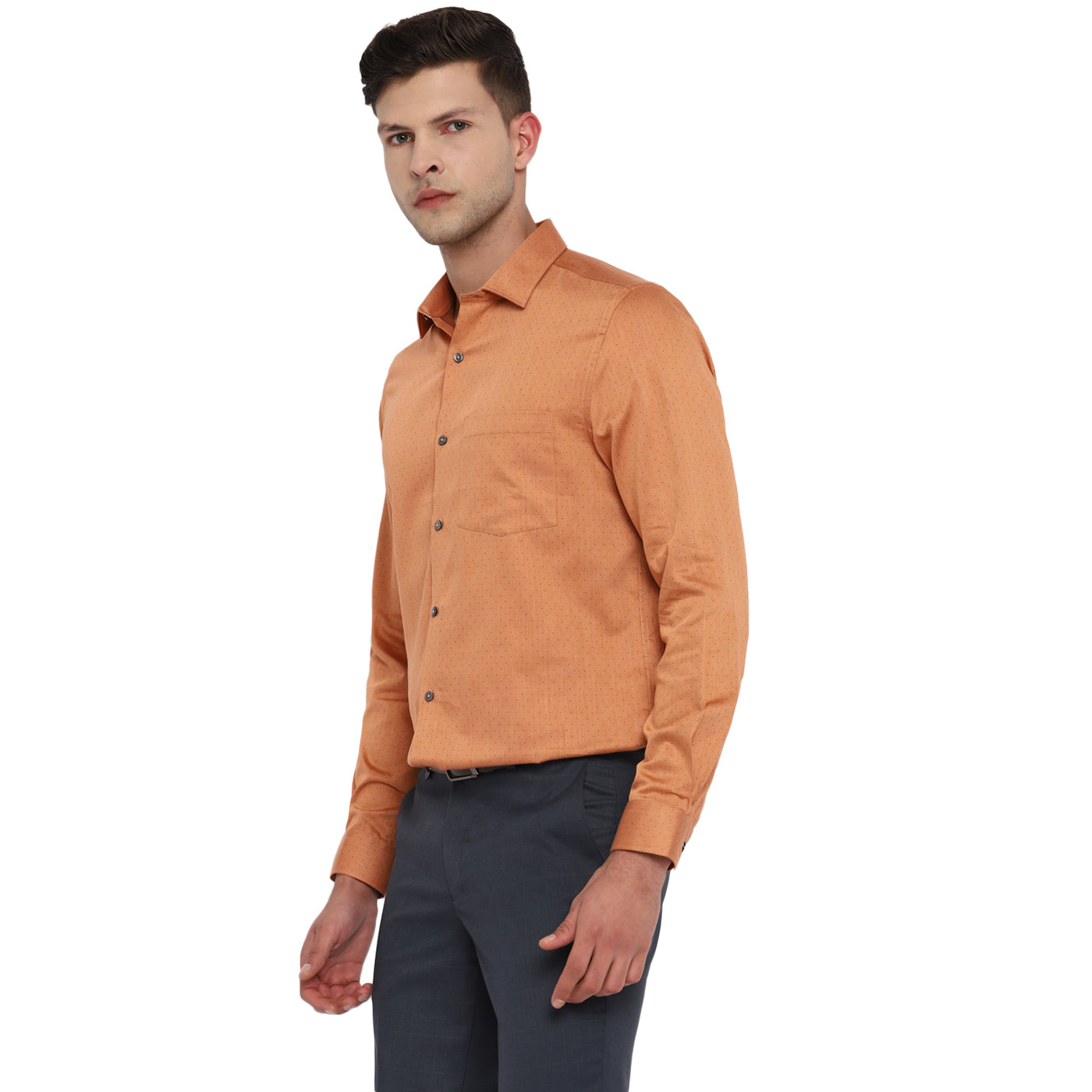 Light Brown Cotton Self Design Slim Fit Shirts