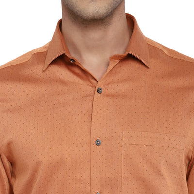 Light Brown Cotton Self Design Slim Fit Shirts