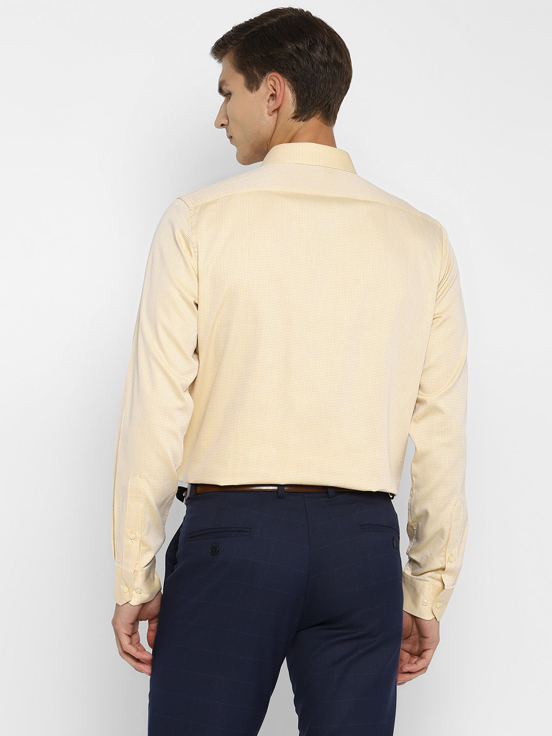 Yellow Cotton Self Design Slim Fit Shirt