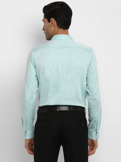 Cotton Sky Blue Self Design Slim Fit Formal Shirt
