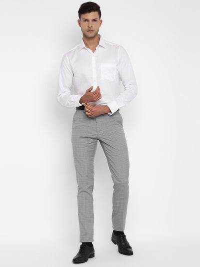 Cotton White Self Design Slim Fit Formal Shirt