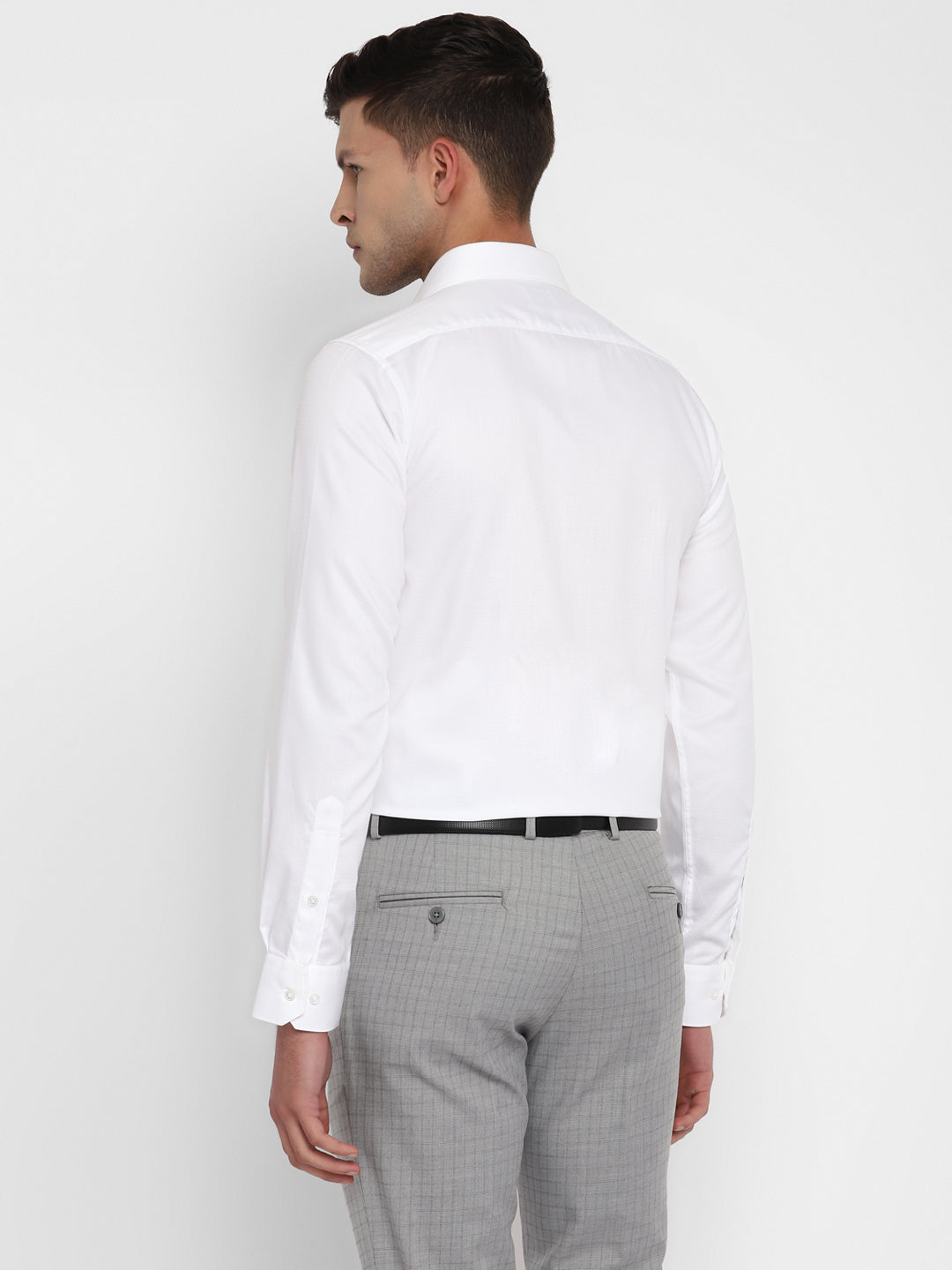 Cotton White Self Design Slim Fit Formal Shirt