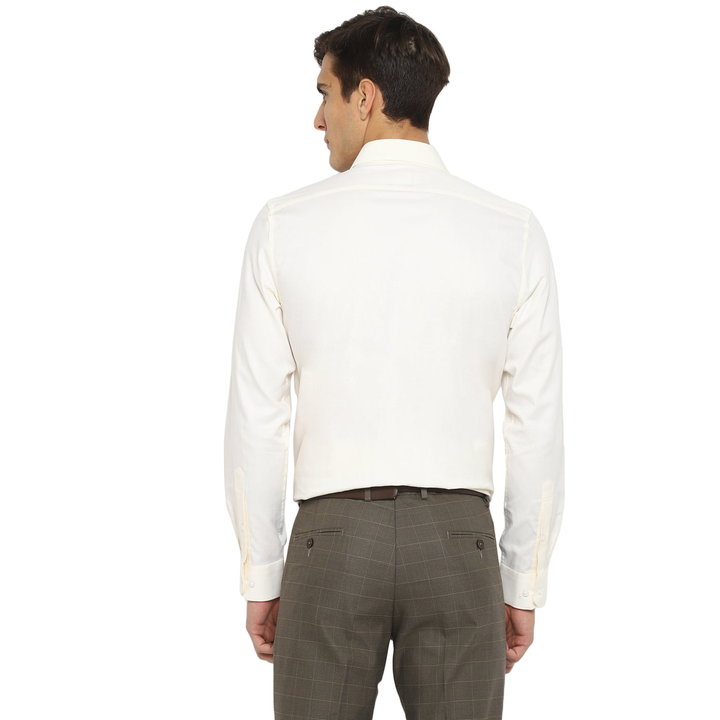 Cream Cotton Self Design Slim Fit Shirts