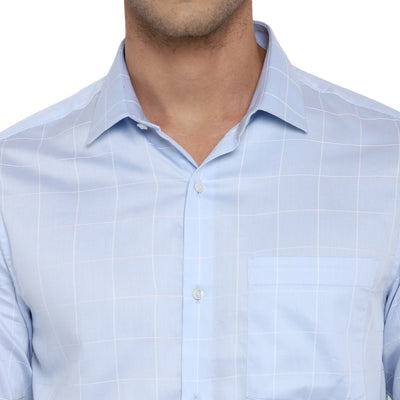 Sky Blue Cotton Checked Slim Fit Shirts