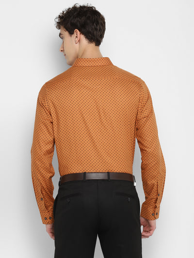 Orange Cotton Printed Slim Fit Shirt