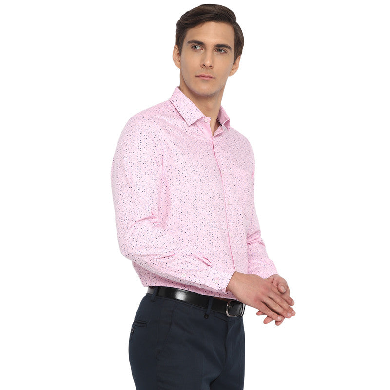 Cotton light Pink Printed Slim Fit Shirt