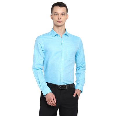 Sky Blue Cotton Linen Slim Fit Shirt