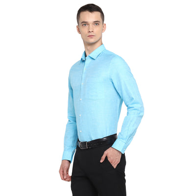 Sky Blue Cotton Linen Slim Fit Shirt