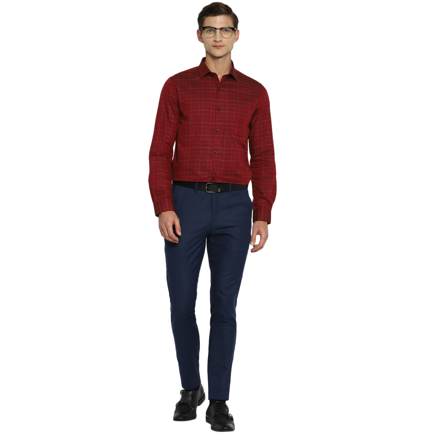 Maroon Cotton Checked Slim Fit Shirts