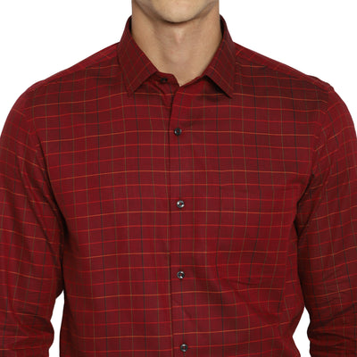 Maroon Cotton Checked Slim Fit Shirts