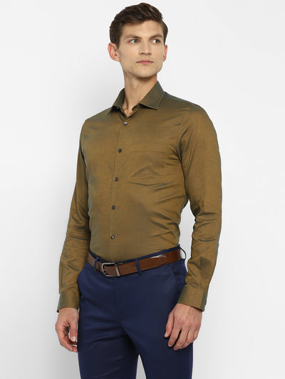 Olive Cotton Solid Slim Fit Shirts