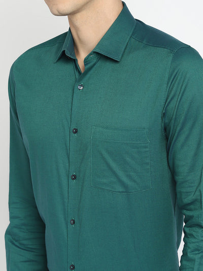Cotton Dark Green Slim Fit Solid Shirts