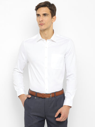 White Cotton Blend Solid Slim Fit Shirt