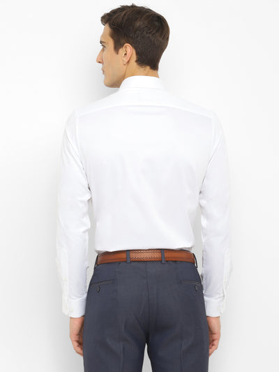White Cotton Blend Solid Slim Fit Shirt