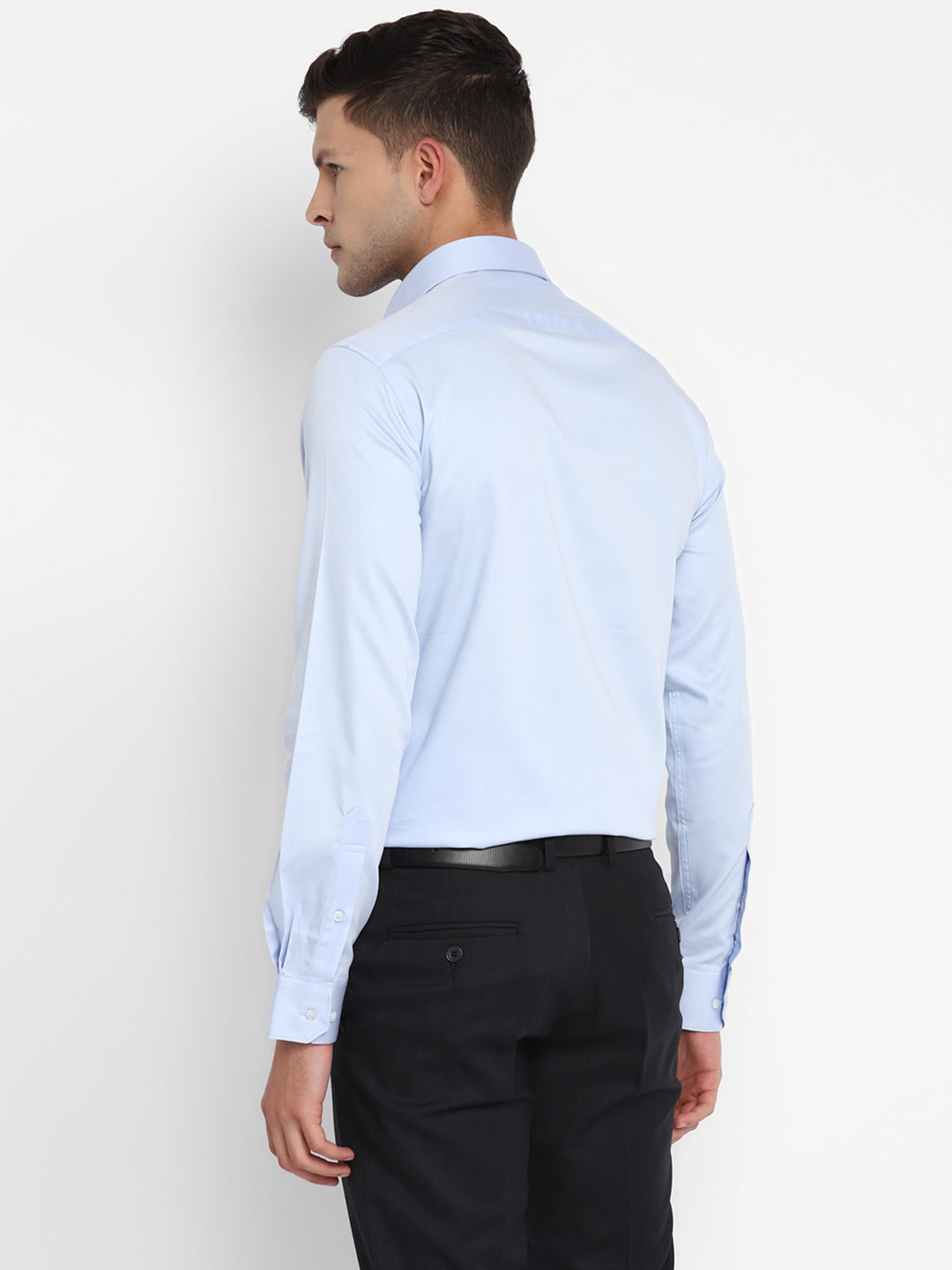 Sky Blue Cotton Lycra Solid Slim Fit Shirt