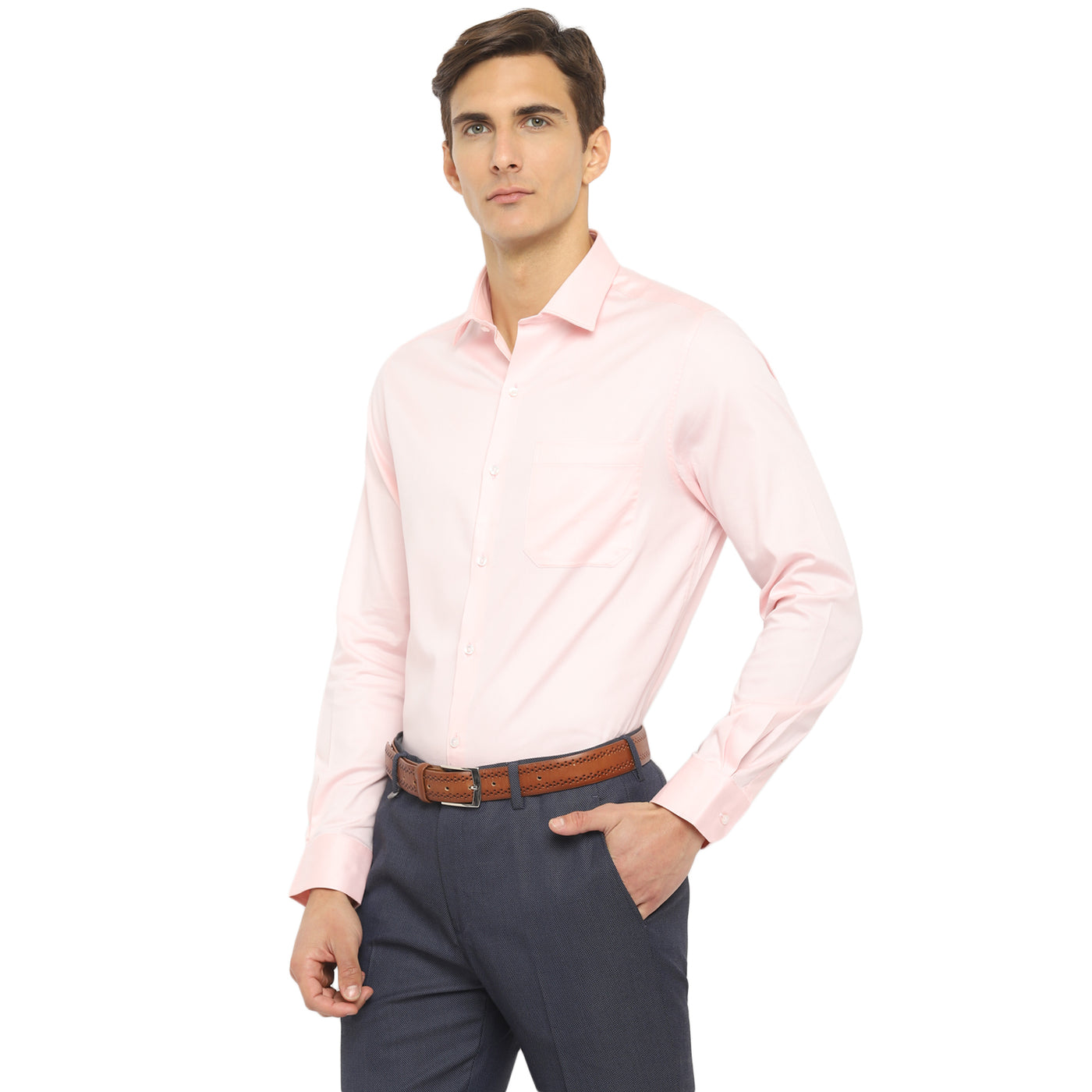Pink Cotton Blend Solid Slim Fit Shirt