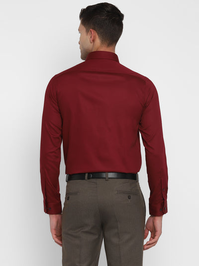 Cotton Blend Maroon Ultra Slim Fit Solid Shirts