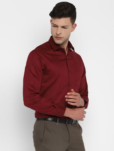 Cotton Blend Maroon Ultra Slim Fit Solid Shirts