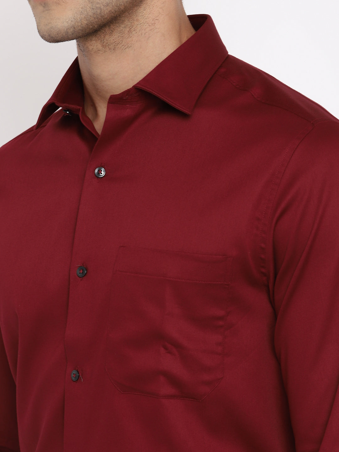 Maroon Cotton Solid Slim Fit Shirt